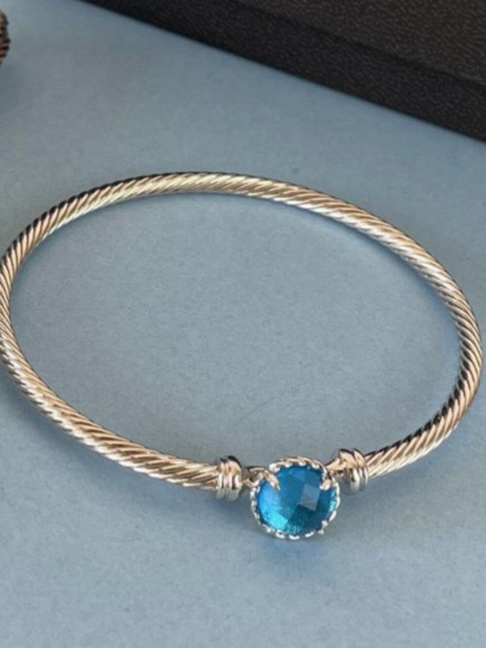 David Yurman Bracelet in Sterling Silver with Blue Topaz 19 cm Length